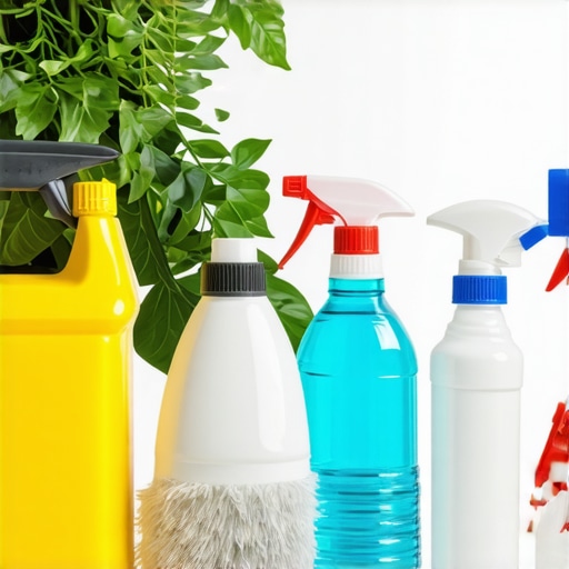 Modern eco-friendly cleaning tools and biodegradable products in use during post-construction cleanup