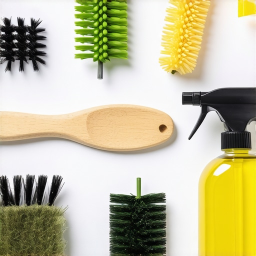 Eco-friendly cleaning tools with natural ingredients like vinegar and baking soda