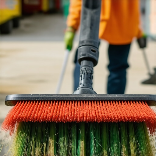 Eco-Friendly Construction Cleaning Tools Eco-conscious cleaning tools being used at a construction site