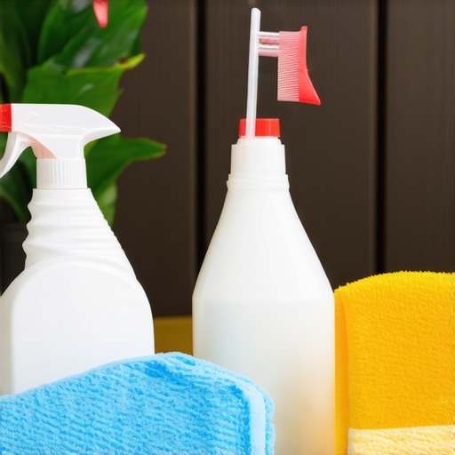 Eco-friendly cleaning tools and natural disinfectants at a construction site