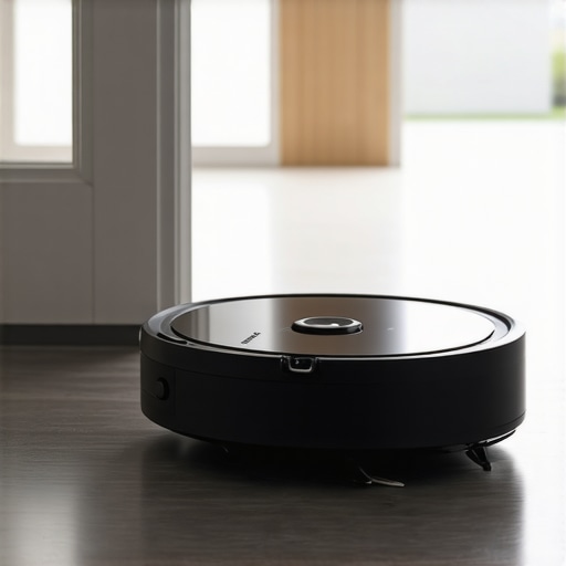 Robotic vacuum cleaning a pristine home after renovations, showcasing advanced, sustainable cleaning technology.