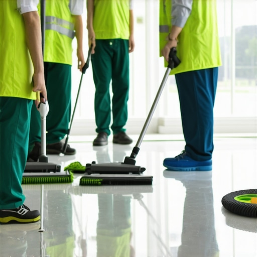Eco-Friendly Post-Construction Cleaning in Action Cleaning team utilizing eco-friendly tools for rapid sanitation