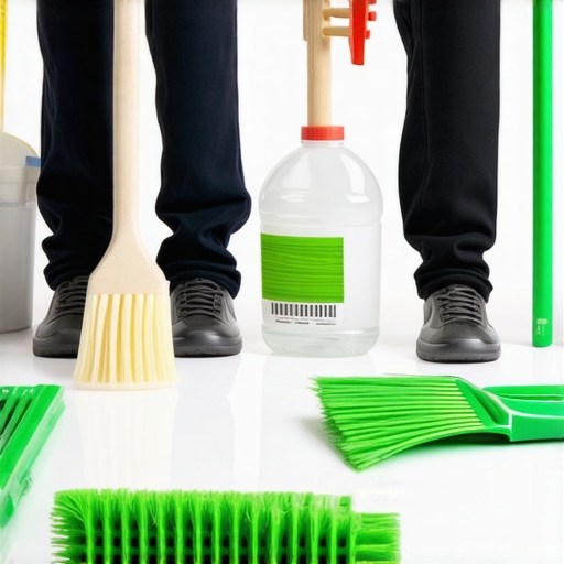 Eco-Friendly Post-Construction Cleaning Cleaning team using natural disinfectants and sustainable tools in post-construction cleanup