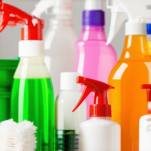 A collection of eco-friendly cleaning tools and natural disinfectants arranged neatly in a professional cleaning environment