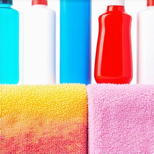 An arrangement of microfiber cloths, spray bottles, and natural cleaning ingredients for eco-friendly cleaning.