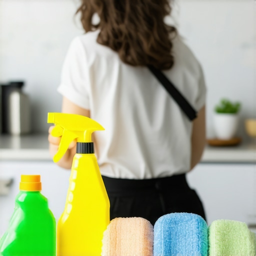Person using microfiber cloth and natural cleaner on kitchen counter.