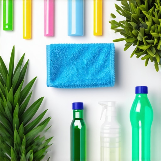 Tools and solutions for eco-friendly post-construction cleaning, including microfiber cloths, plants, and natural disinfectants