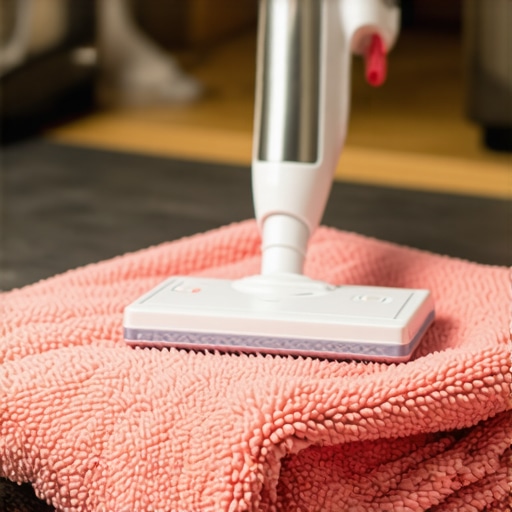 Microfiber cloths, steam mop, and UV sterilizer ready for maintenance and use.