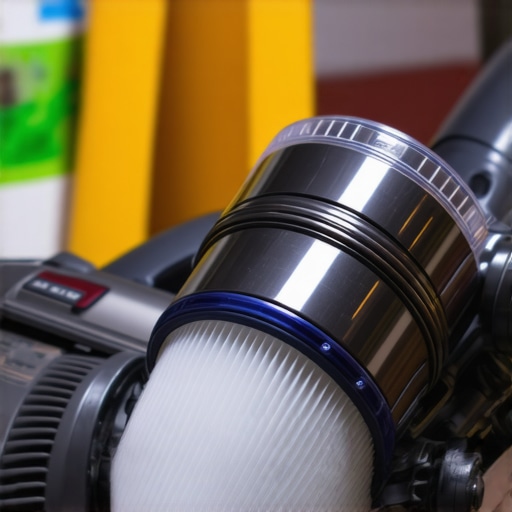 Dyson HEPA-filter vacuum for eco-friendly cleaning A close-up of a Dyson vacuum showcasing its HEPA filtration system, emphasizing eco-conscious home cleaning.