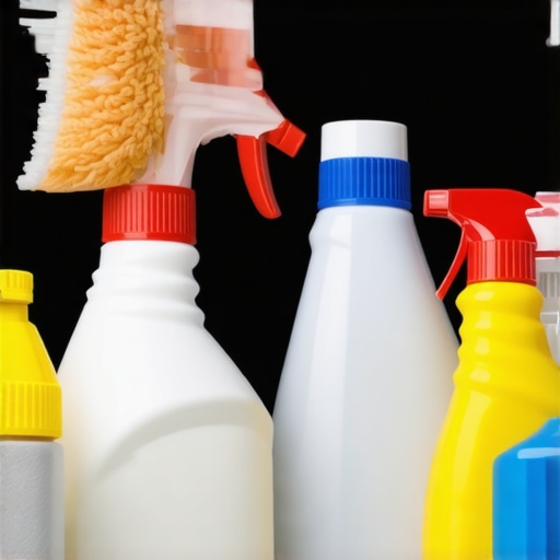 Set of eco-friendly cleaning supplies and microfiber cloths ready for use