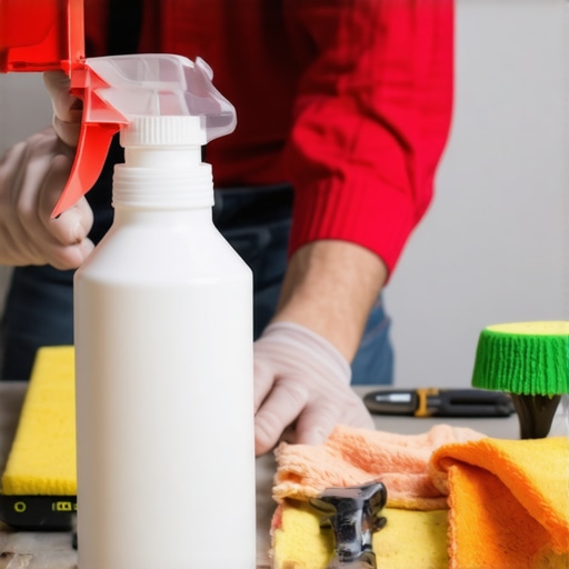 Applying probiotic spray on construction surfaces A worker meticulously spraying probiotic cleaning solution on freshly constructed surfaces with cleaning tools